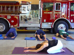 Yoga firefighters fire truck