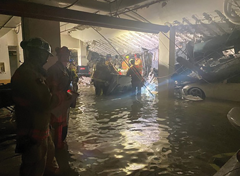 Rescue operations in the underground parking garage.