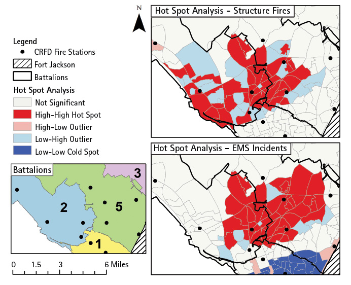 Comparison Between Battalion Boundaries and the Main EMS and Fire Incident Hot Spot