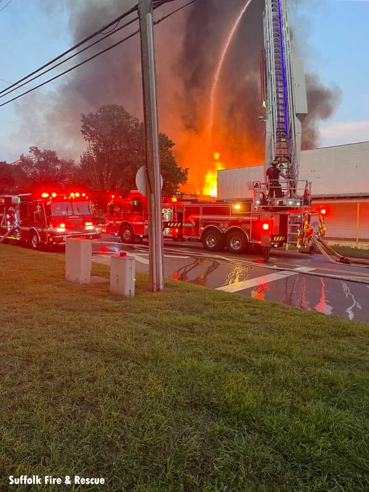 Suffolk fire apparatus at commercial fire