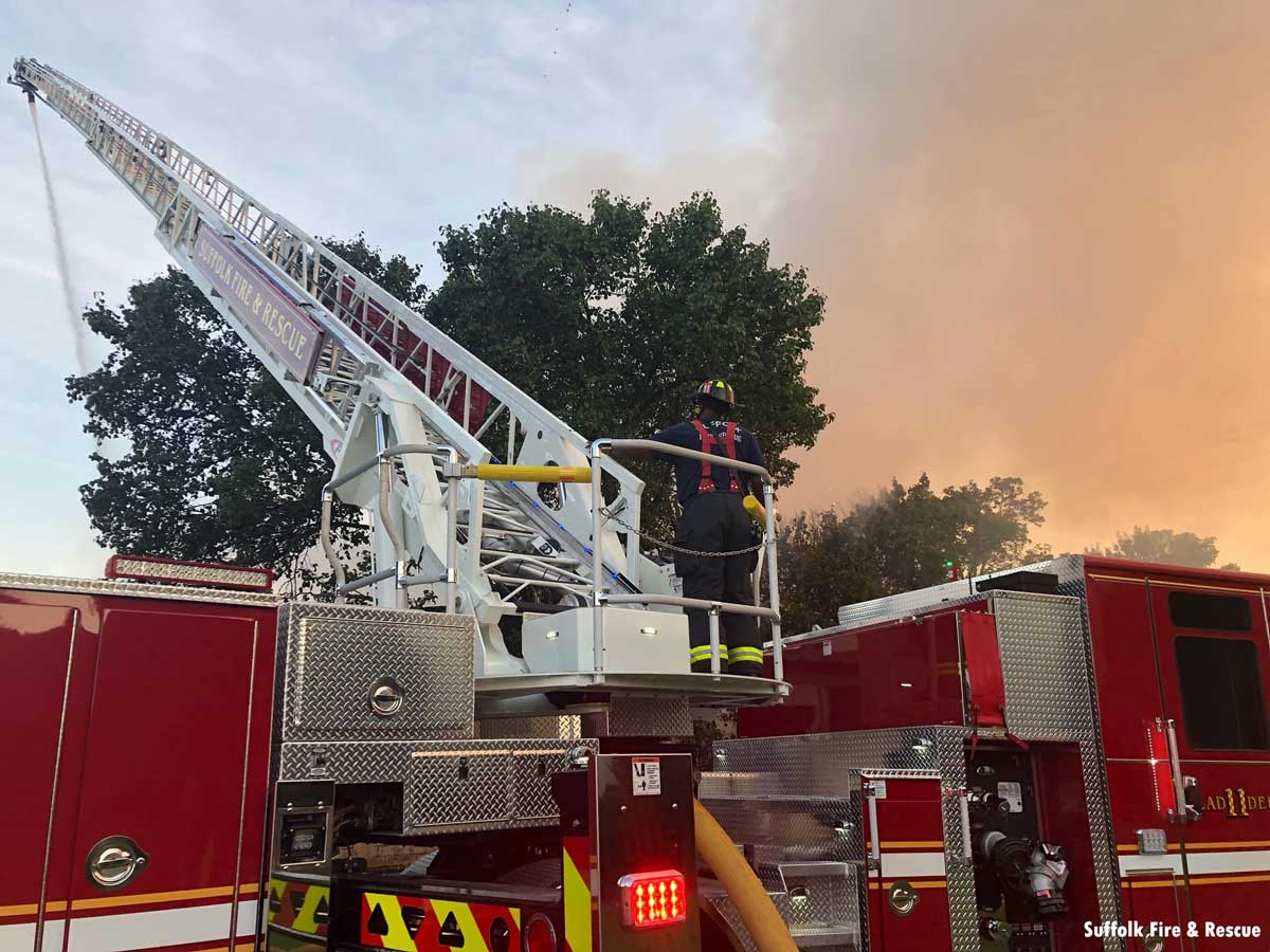 Suffolk firefighter on aerial turntable