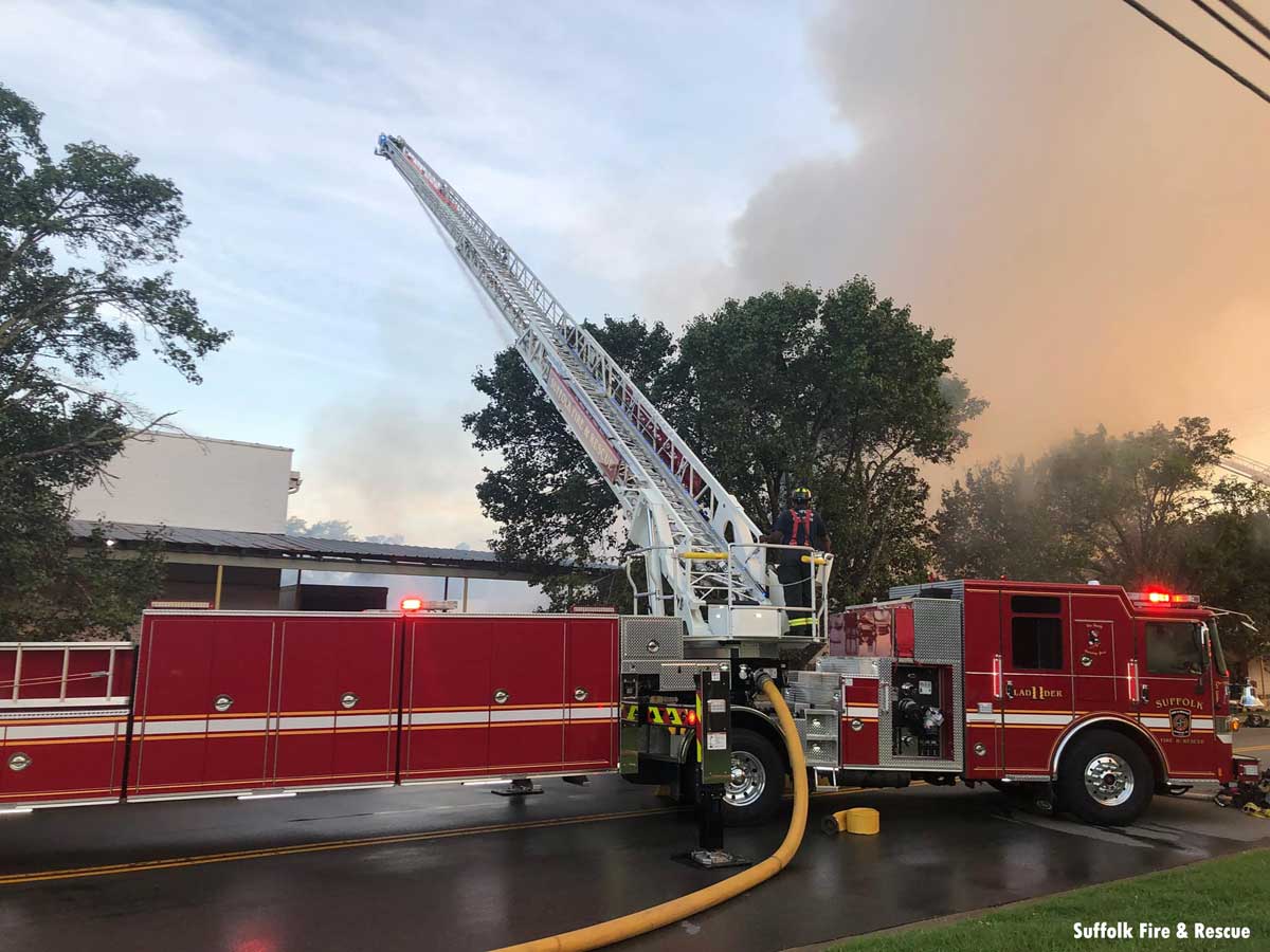 Suffolk firefighter and aerial elevated master stream