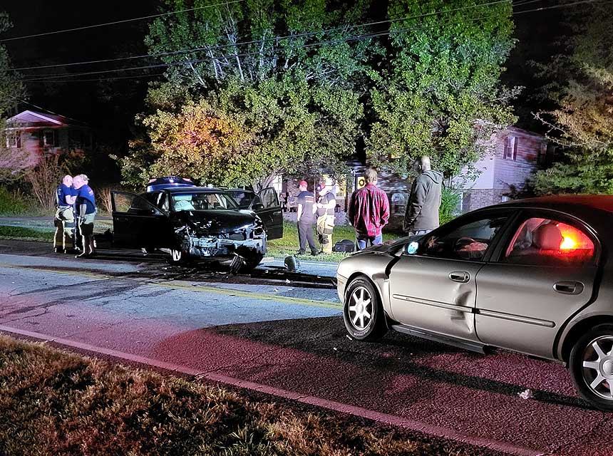 Firefighters on scene at a vehicle crash