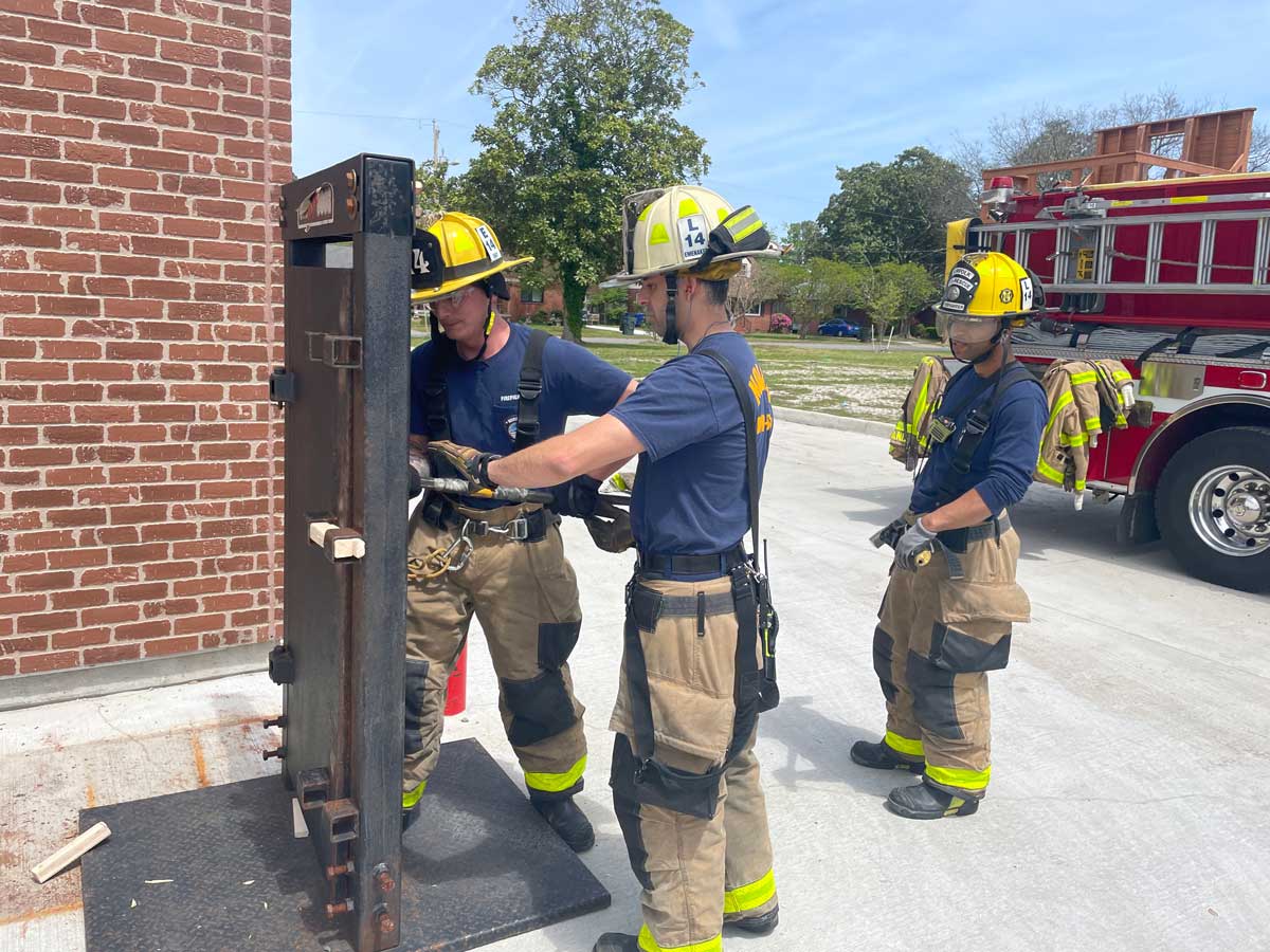 Norfolk firefighters practice on forcible entry prop