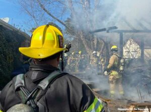 Chesapeake firefighters at the scene of a structure fire