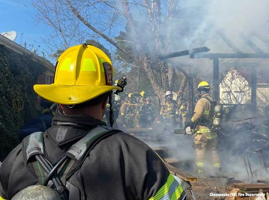 Chesapeake firefighters at the scene of a structure fire