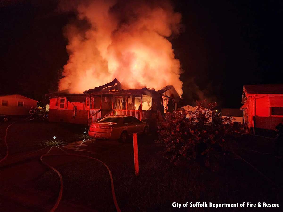 Smoke from burned out home in Suffolk Virginia