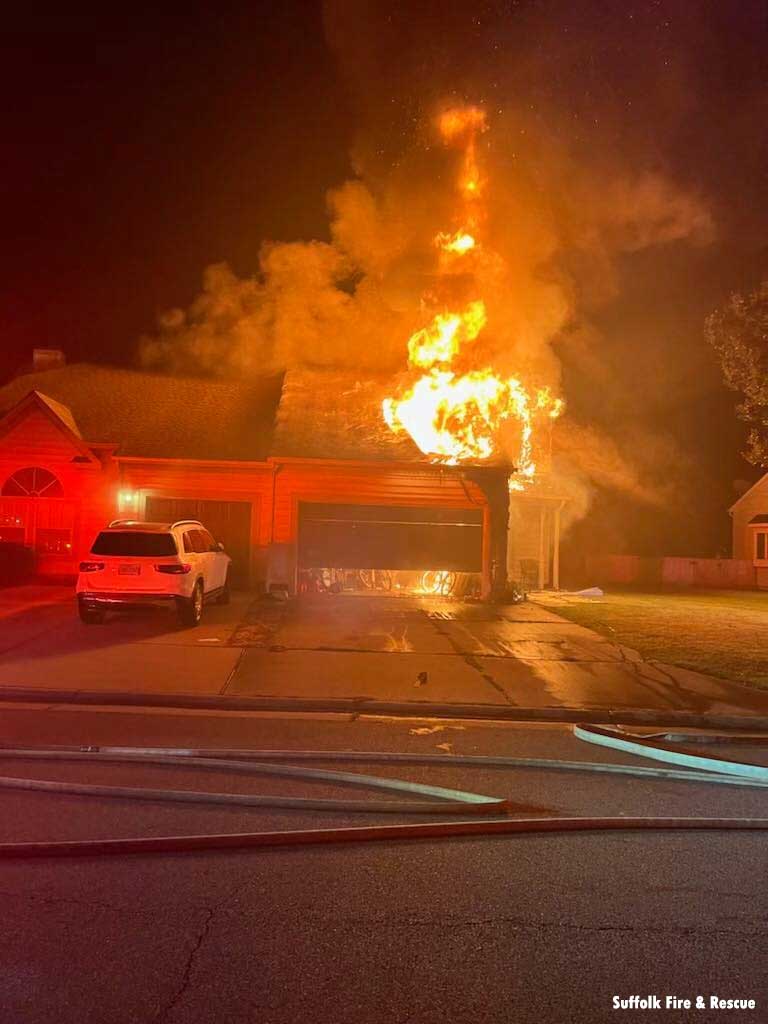 Flames shoot from building in Suffolk Virginia