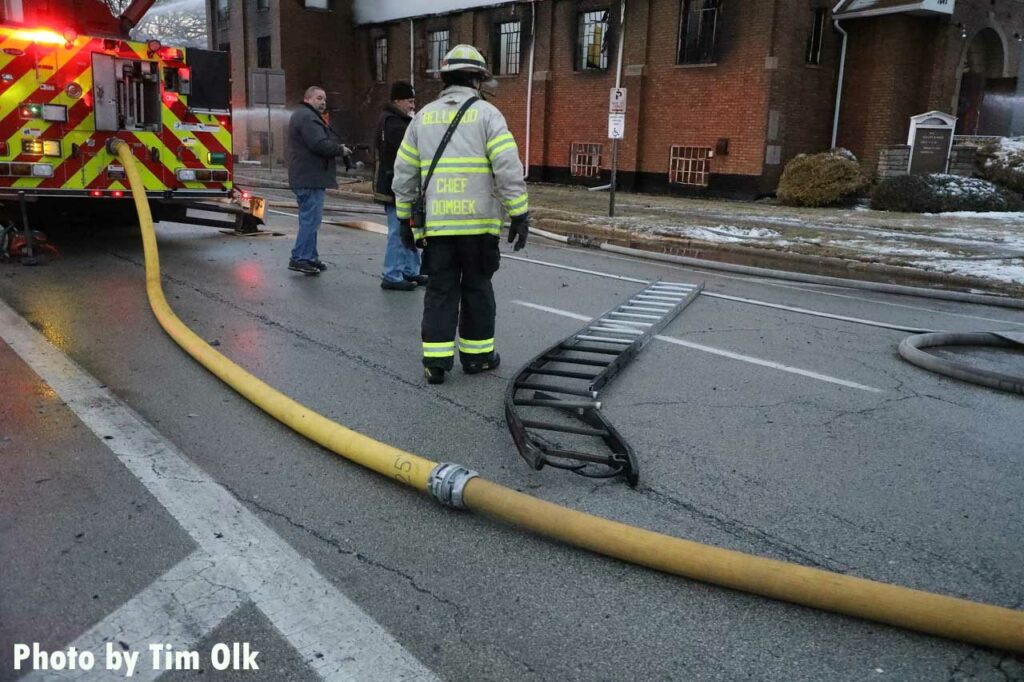 Burned ladder at Maywood church fire