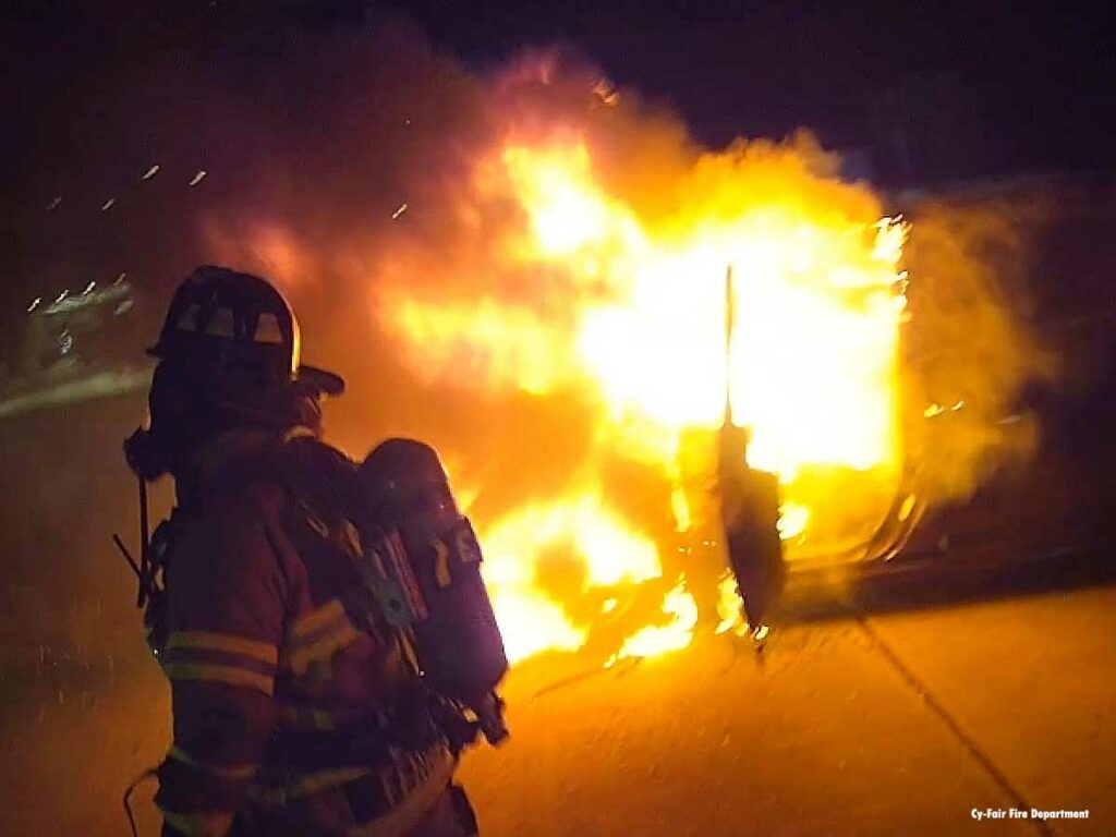 Firefighter at vehicle fire