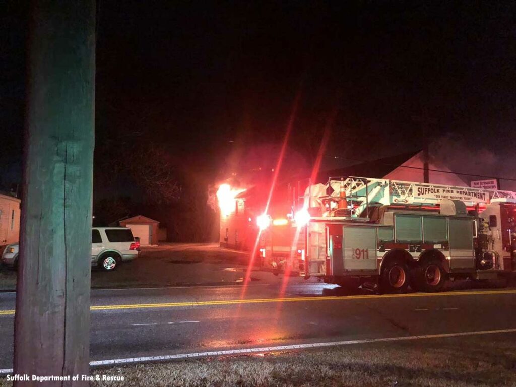 Suffolk fire truck at scene of church fire