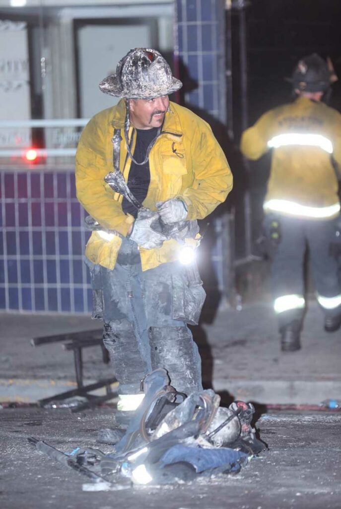 Firefighter in gear on fireground in Stockton