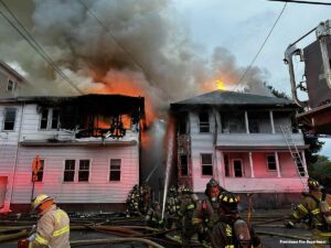 Providence Rhode Island firefeighters at the scene of a structure fire