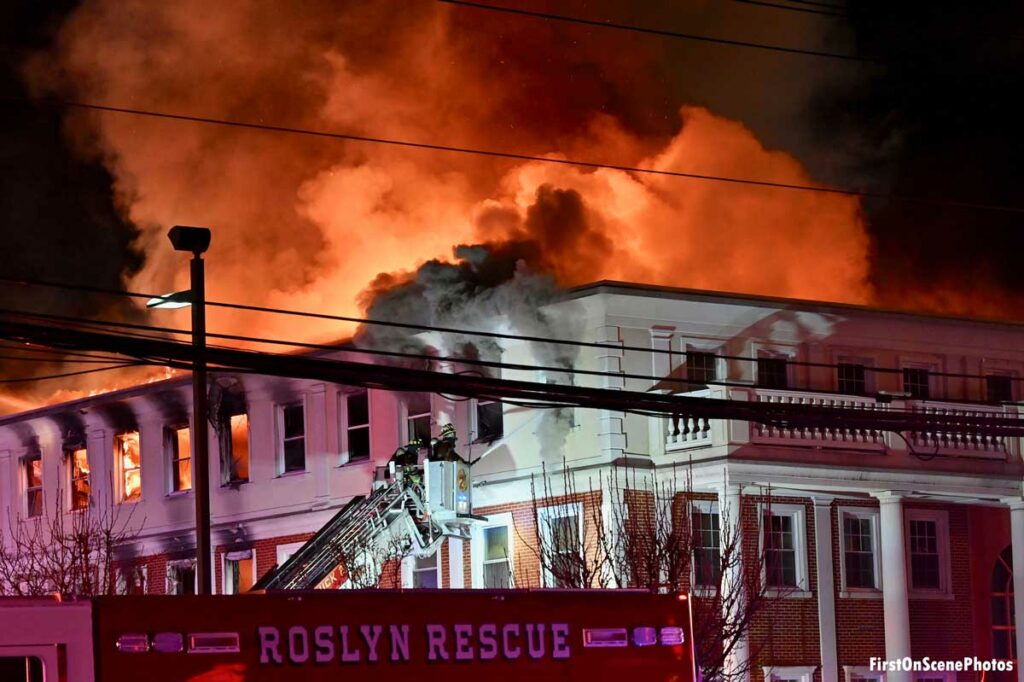 Flames and smoke at Roslyn office building fire