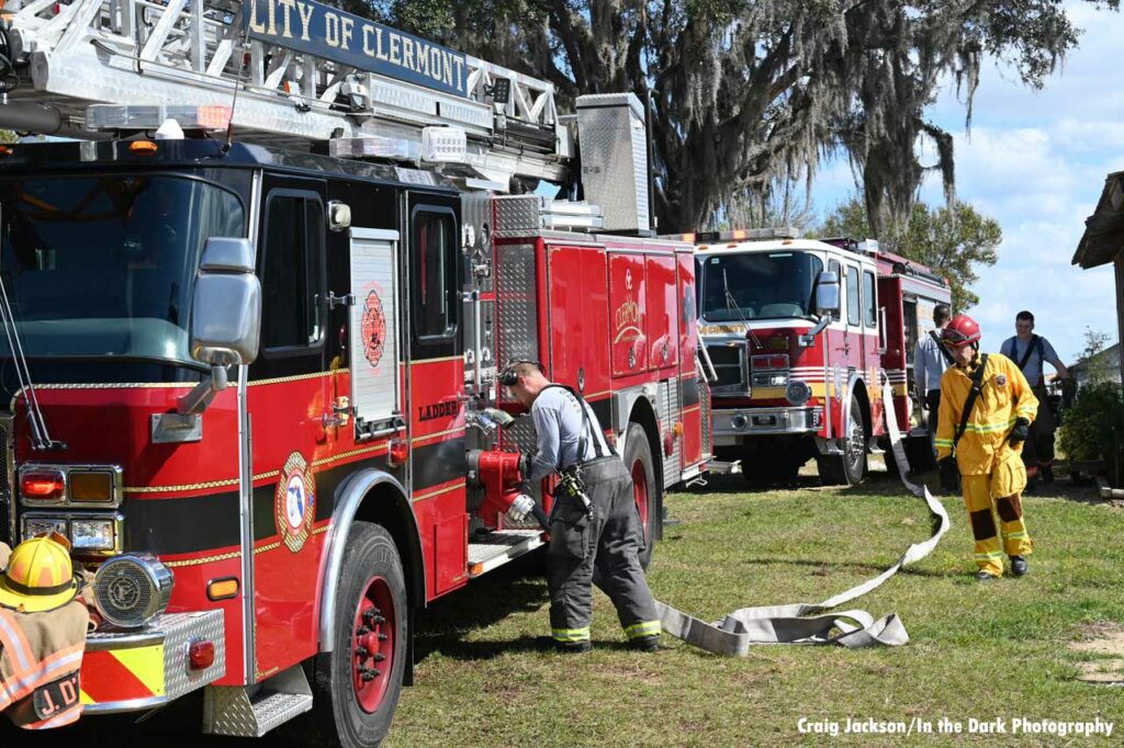 Clermont fire engine with firefighters and LDH