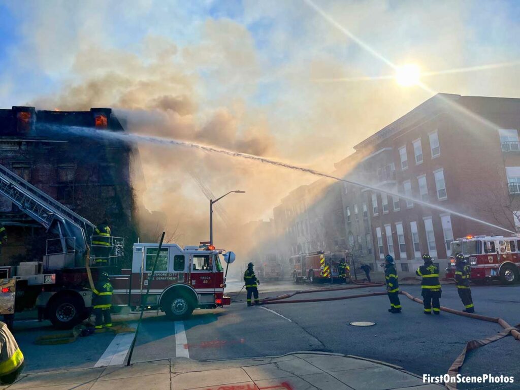 Multiple water streams used in fire at historic Baltimore mansion