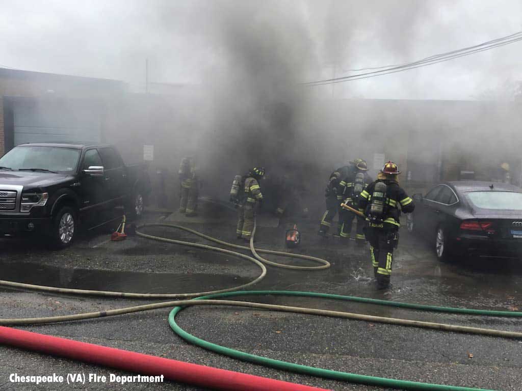 Chesapeake fire department firefighters at fire scene