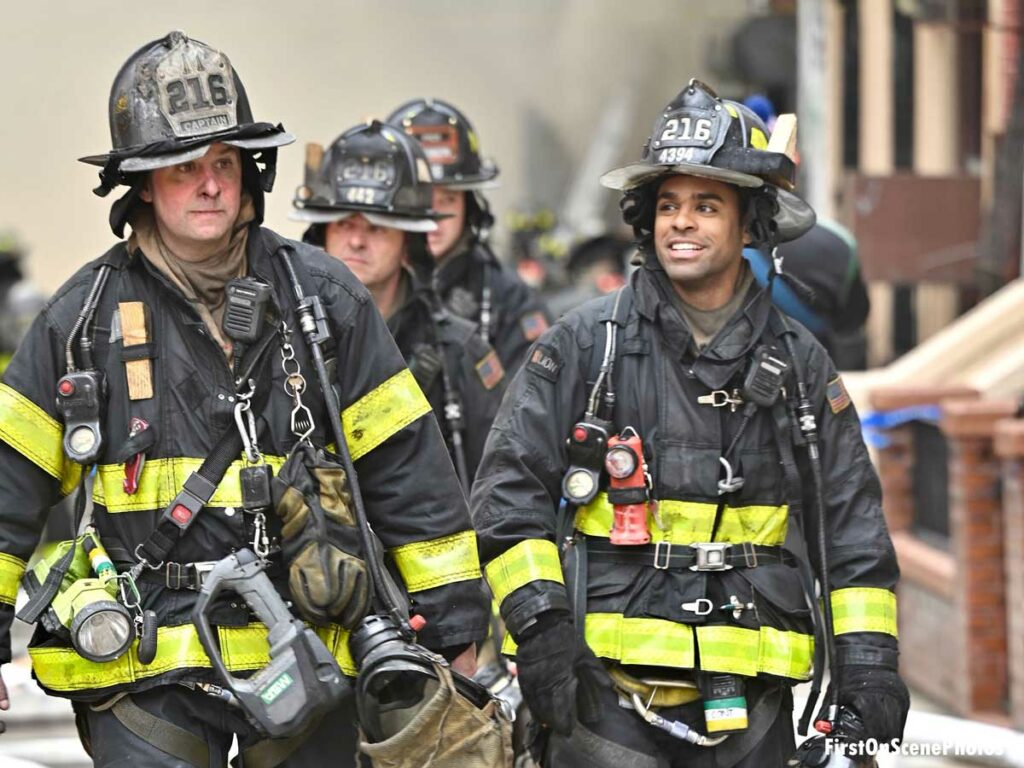 FDNY firefighters at the scene of a four-alarm fire