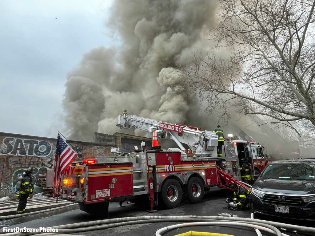 FDNY Tower Ladder 146 at Brooklyn fire