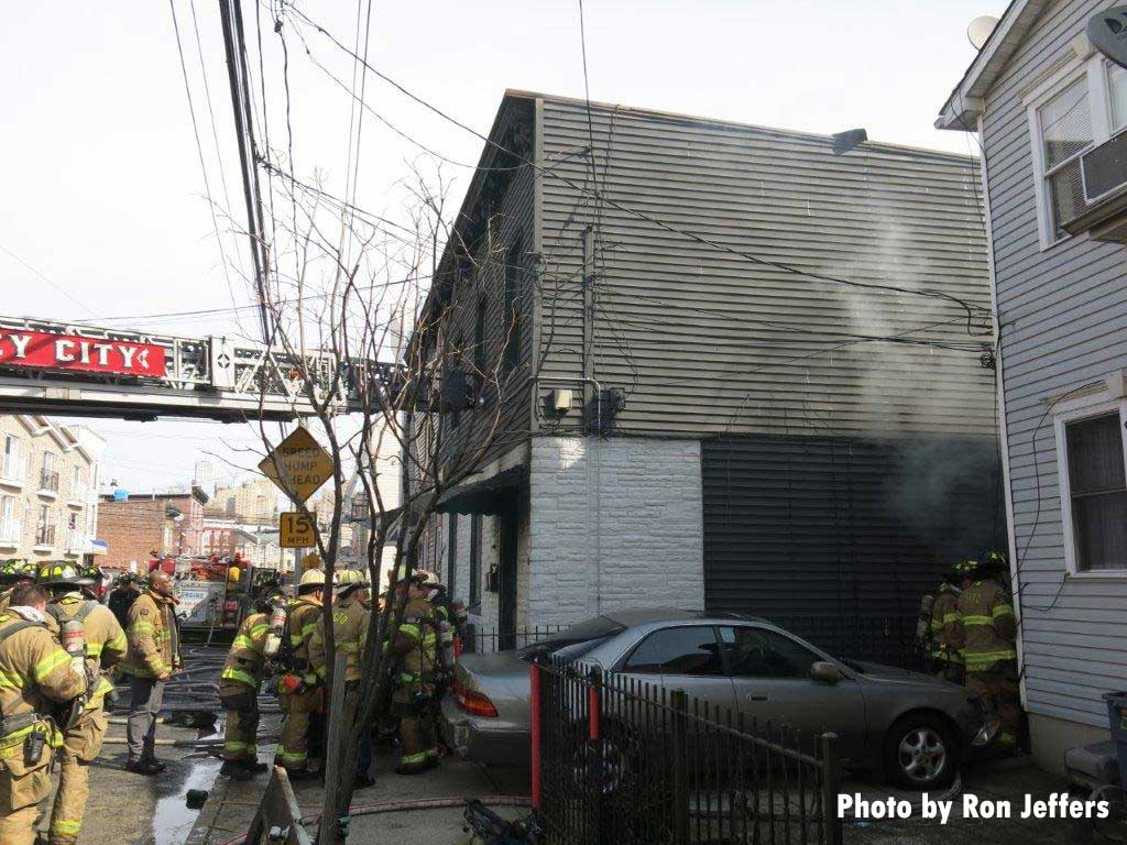 Aerial device set up at Jersey City structure fire