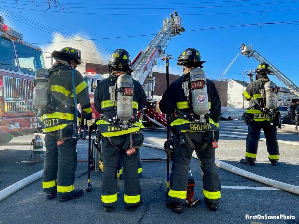 FDNY firefighters at scene of fire in Queens