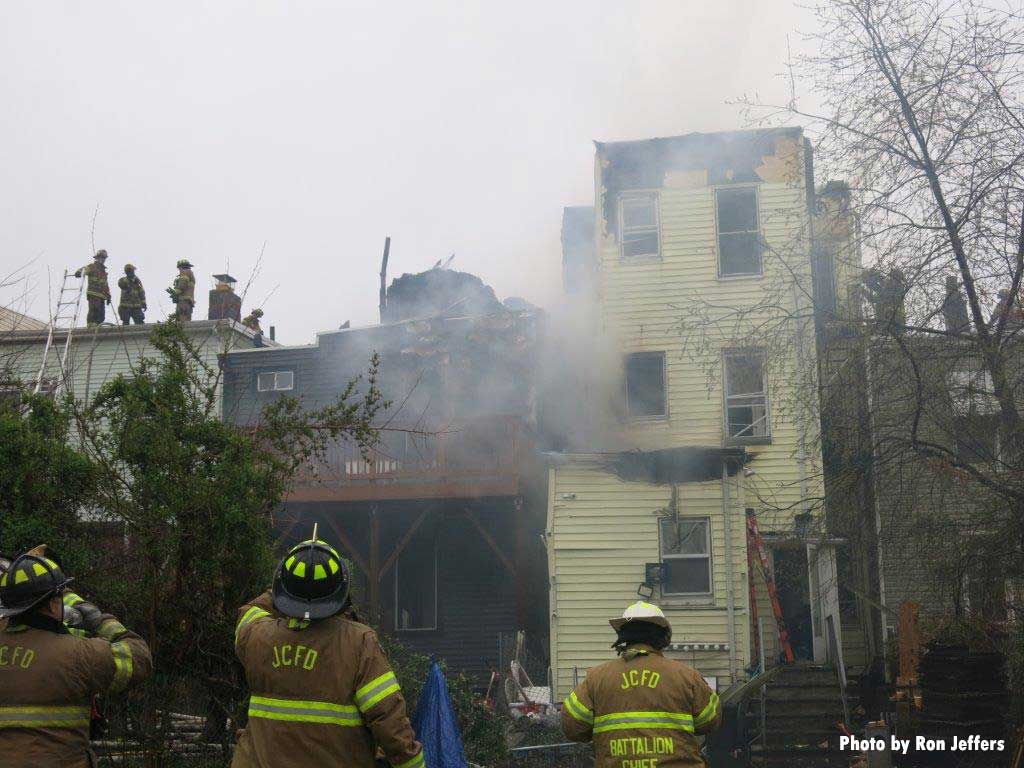 Firefighters on roof at Jersey City fire