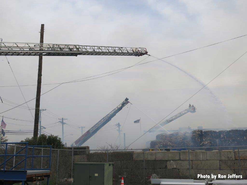 Multiple aerials and tower ladder at Jersey City fire