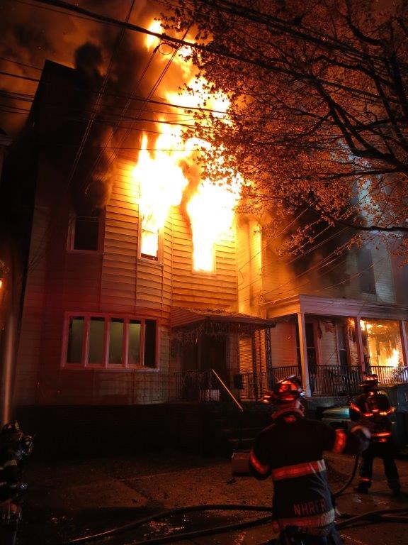 Fire shoots from upper windows at Weehawken fire