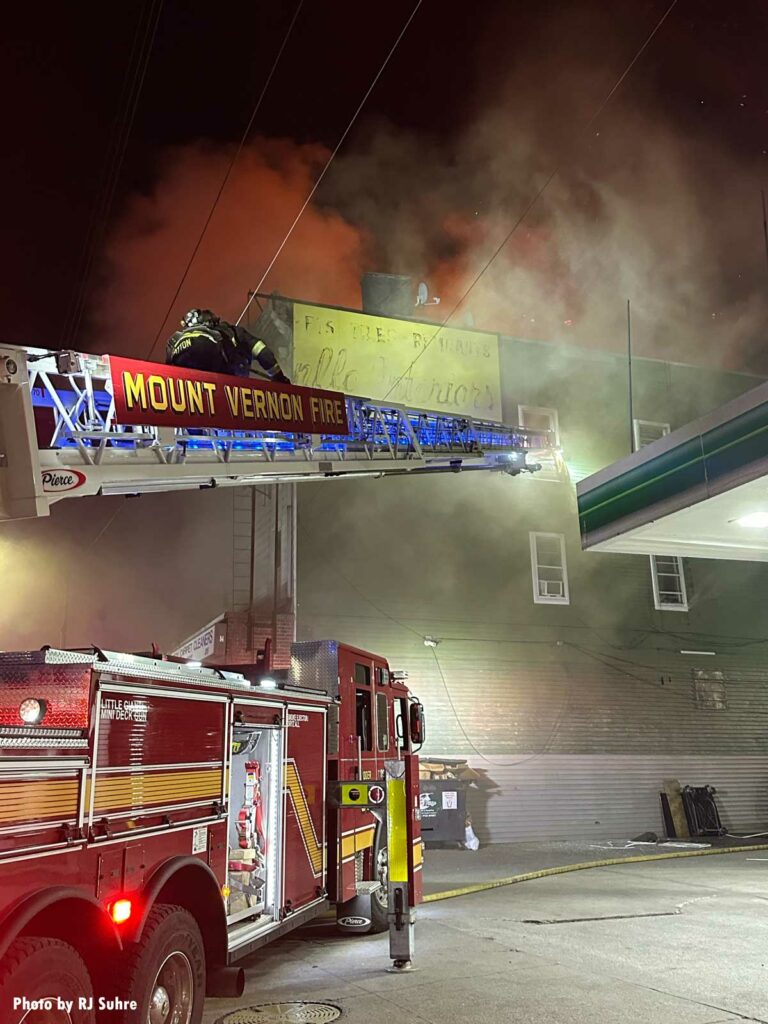 Mount Vernon fire truck aerial at fire