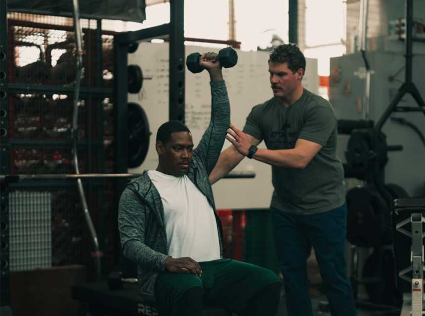 Firefighter doing physical training rehab