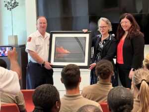 Boston Fire Department Commissioner Paul Burke with Leah Rosovsky and Christina Michelon