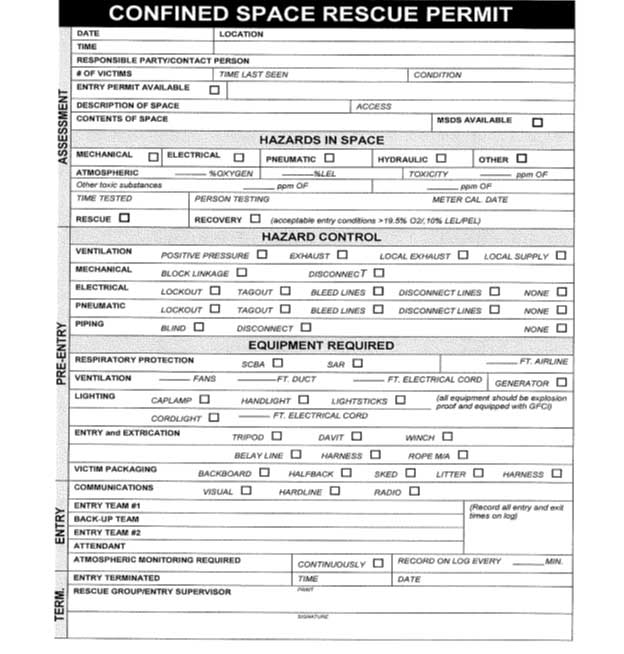 Confined space rescue permit