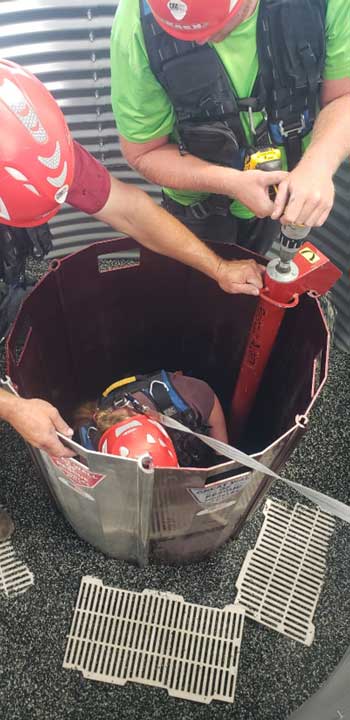 Auger used to remove grain during grain bin rescue