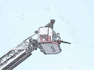 Firefighter in tower ladder bucket