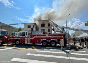 FDNY aerial at four-alarm fire in the Bronx