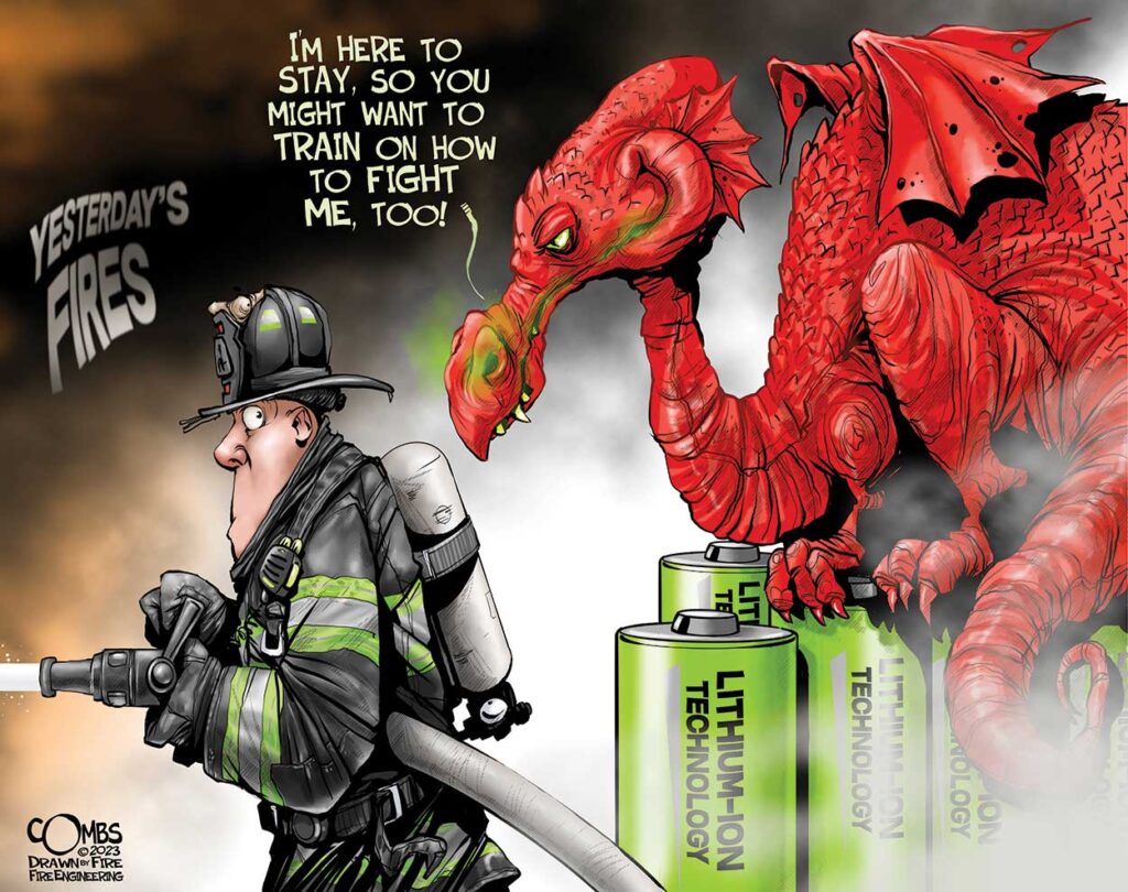 Firefighter with lithium ion battery dragon