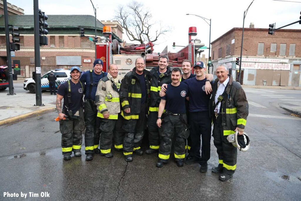 Chicago firefighters in front of pumper