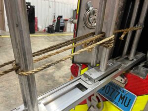 Halyard tied on ground ladder