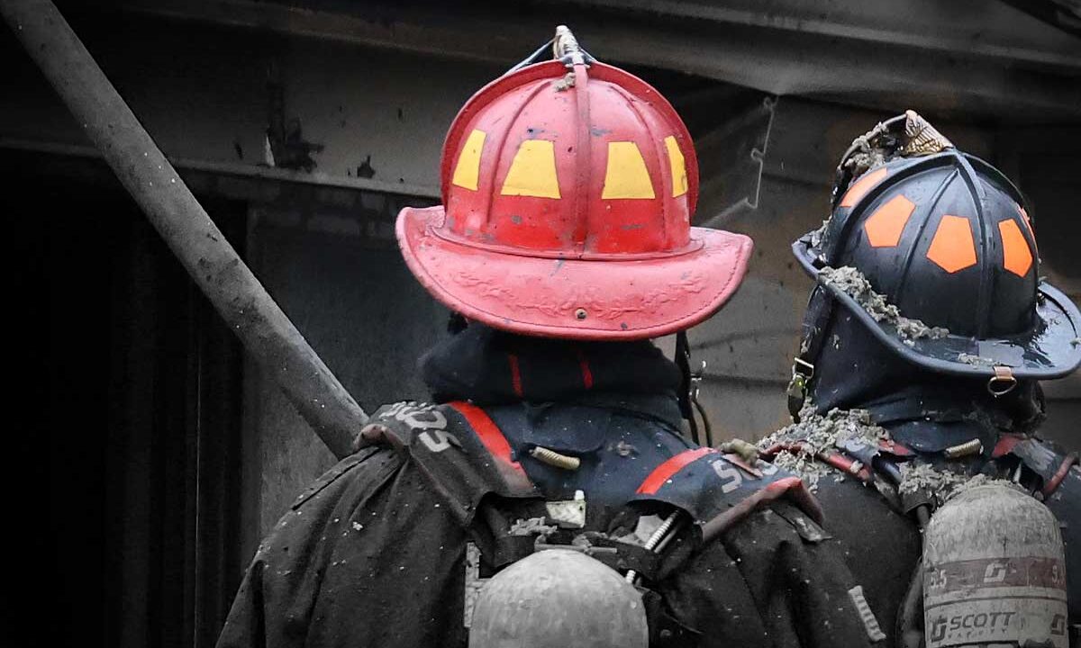 Firefighters with helmets