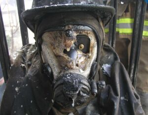 burned firefighter face piece