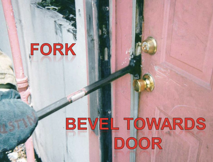 The fork bevel is toward the door