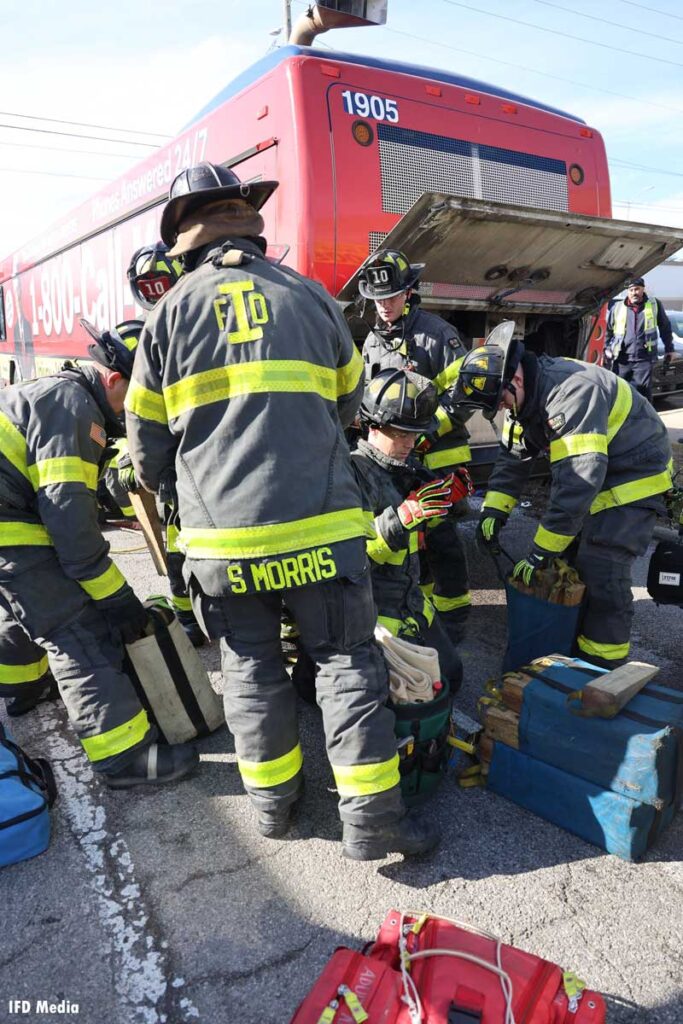 Indianapolis firefighters at bus rescue