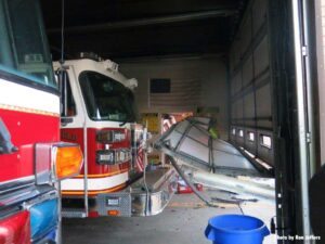 Bay door crashed on fire apparatus