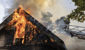 Fire shows from a building