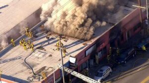 Firefighters operate at West Los Angeles fire