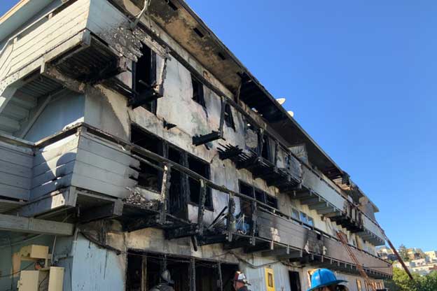 Rear of burned-out building