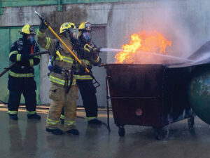 firefighter training on live fire prop