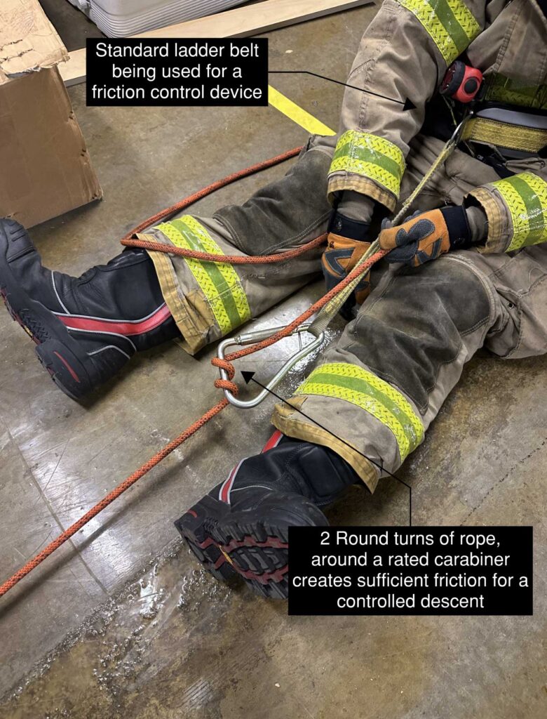 Friction control setup firefighter in PPE