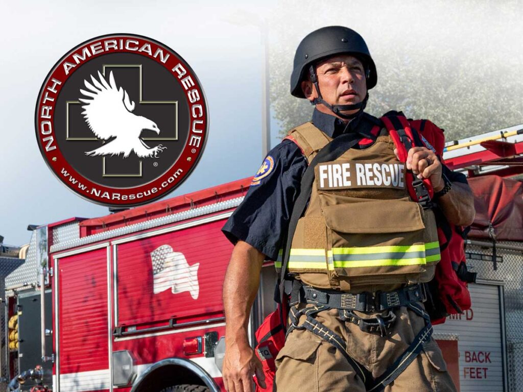 North American Rescue firefighter in ballistic gear