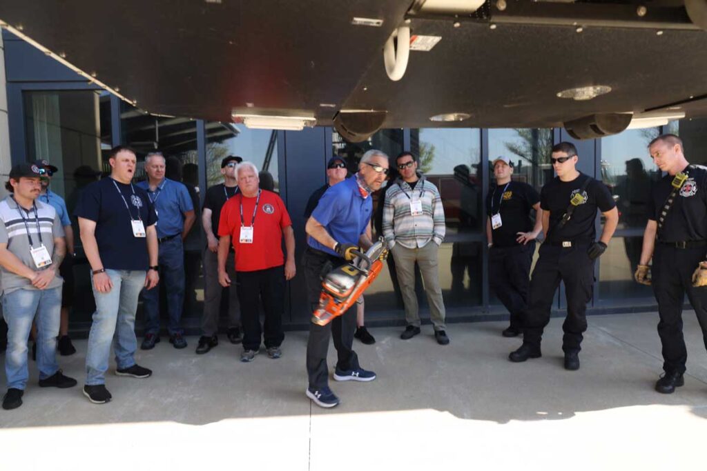 Mike Ciampo with saw during training